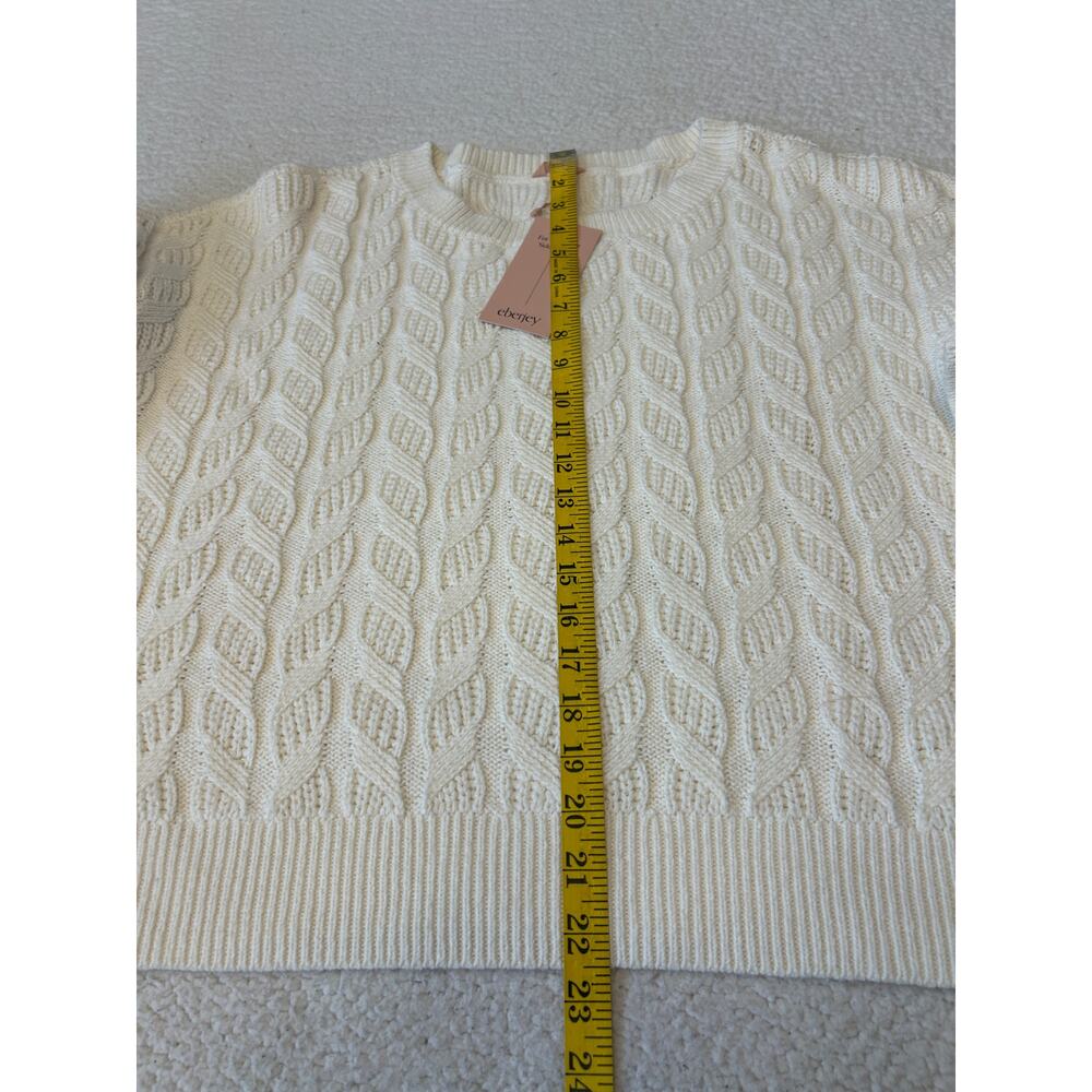 Eberjey Women's Cable Knit Recycled Cotton Sweater Size XL Cream Crewneck NWT - Picture 4 of 9
